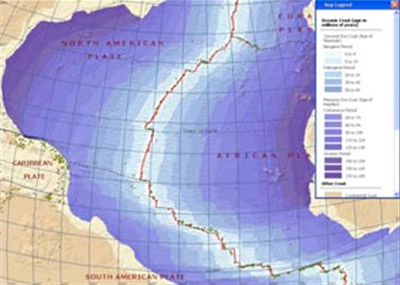 Карта возраста океанических плит Атлантического океана